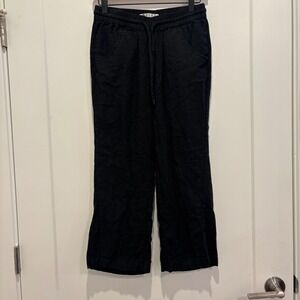 Roxy Oceanside Black Linen Blend Wide Leg Crop Drawstring Pants Womens Size XS